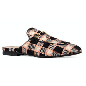 Gucci Princetown Black Pink Fancy Tweed Loafer Slide Mule Slip Slipper Flat 37.5